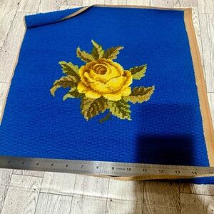 Blue Needlepoint Tapestry with Yellow Rose